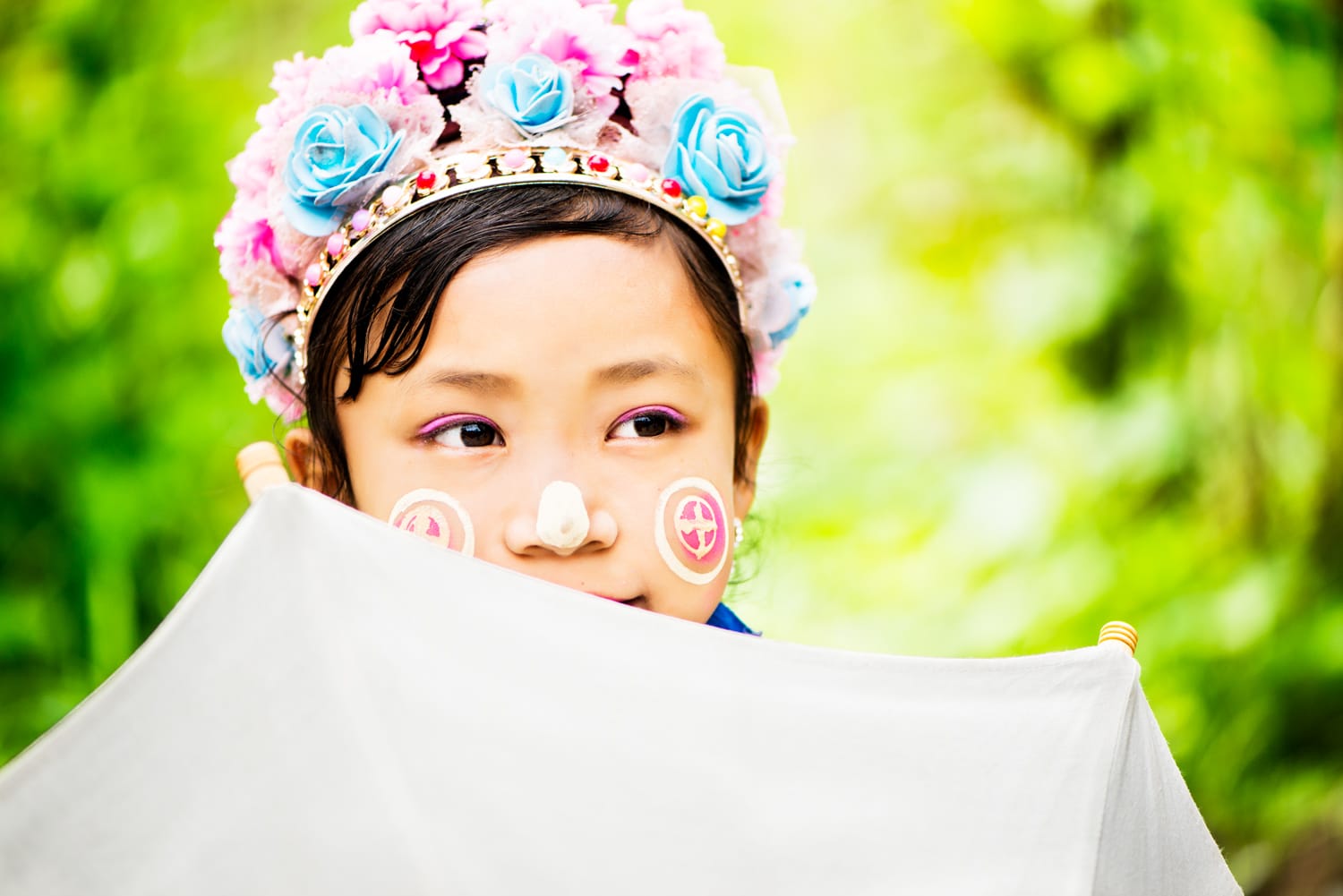 Young Girl with a White Parasol close up portrait