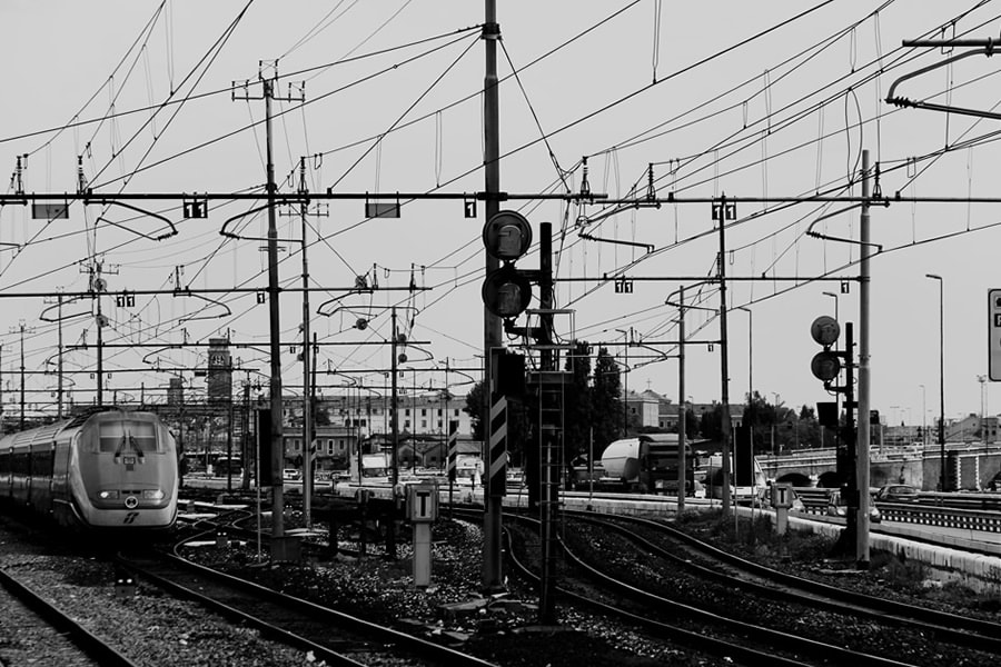 Black & White RailRoad Track and Train