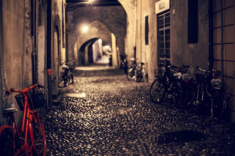 Red Bike in Dark Street