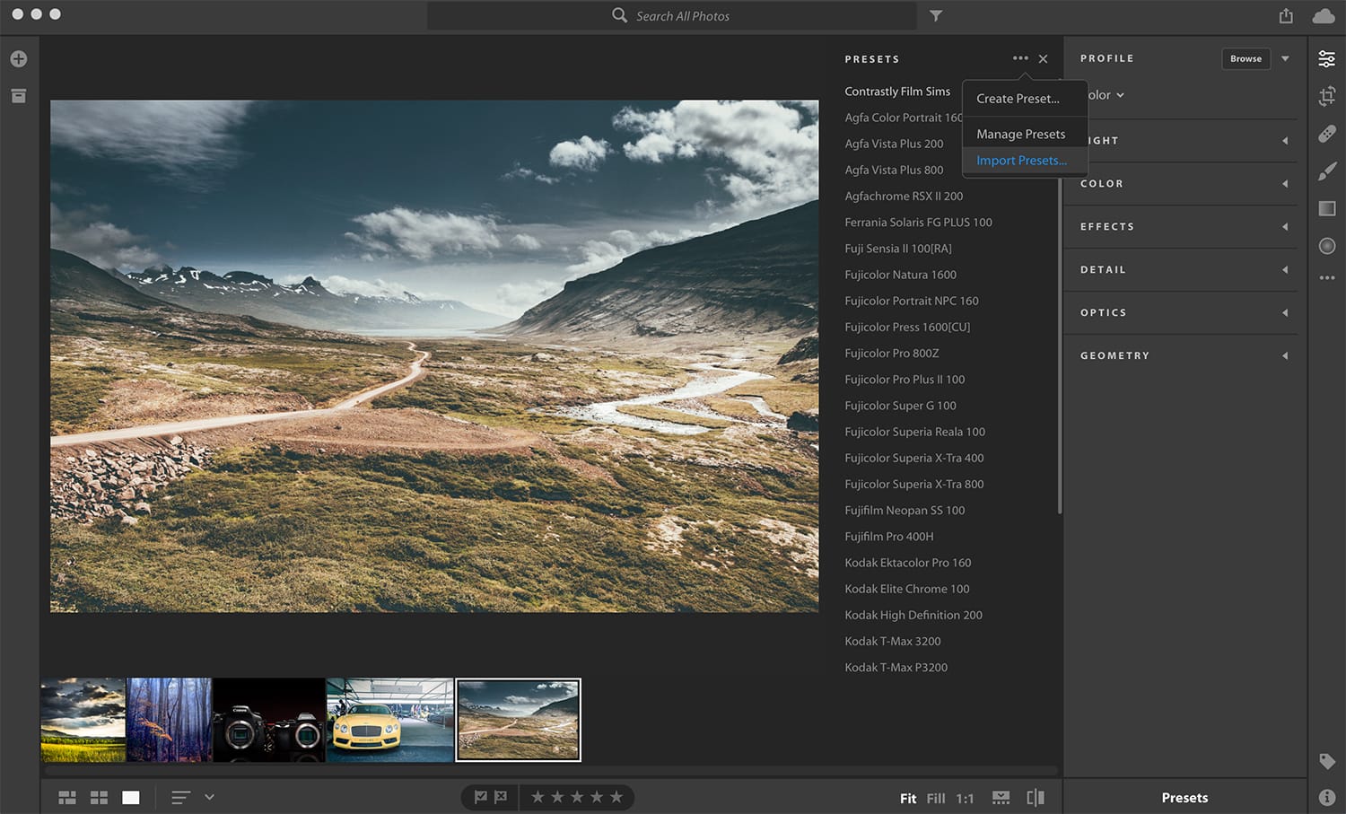 ustawienia programu Lightroom CC