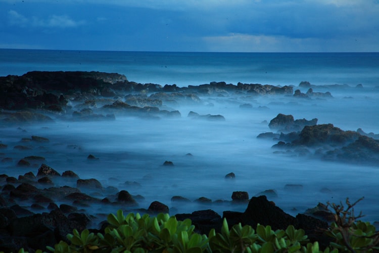 Long exposure of the surf coming in near Poipu, Kauai