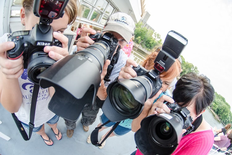 A bunch of photographers in fisheye